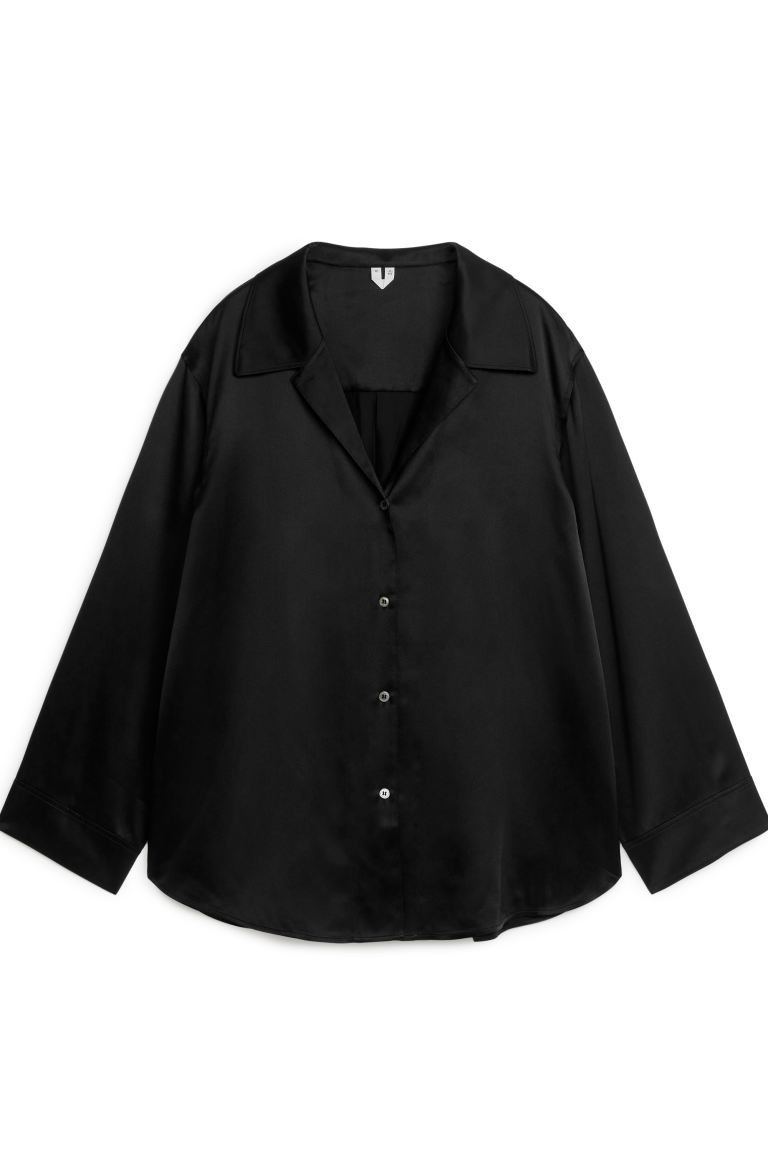 Legere Seidenbluse - V-Ausschnitt - Langarm - Schwarz - Ladies | H&M DE | H&M (DE, AT, CH, NL, FI)