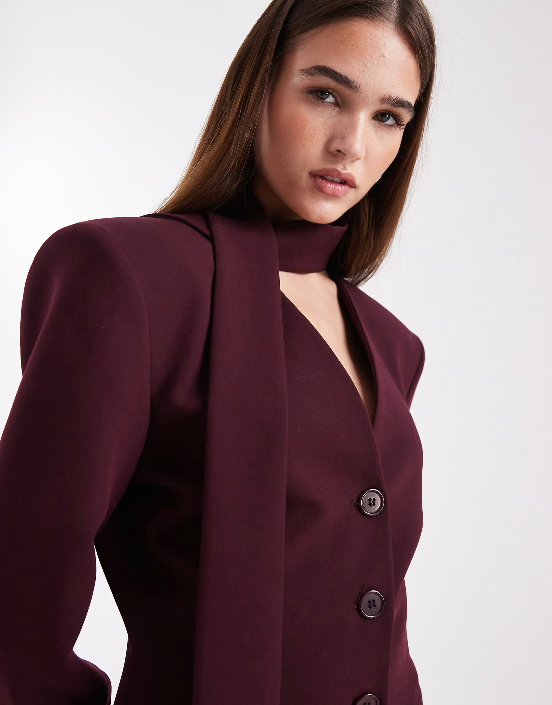 ASOS DESIGN scarf neck mini blazer dress in  plum | ASOS (Global)