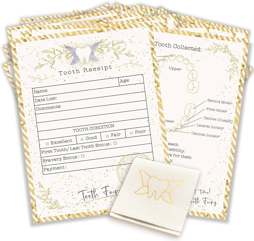 20 Tooth Fairy Receipt Cards and 1 Tooth Fairy Bag | Tooth Fairy Gifts for Boys and Girls | Tooth... | Amazon (US)