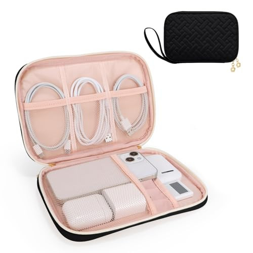 Electronics Organizer Travel Case, Charger Bag Cord Organizer Travel, Compact Tech Pouch Cable Organizer Bag for Charger, Cords, Phone, Headphones, Flash Drive, SD Card (Black, Small-Single Layer) | Amazon (US)