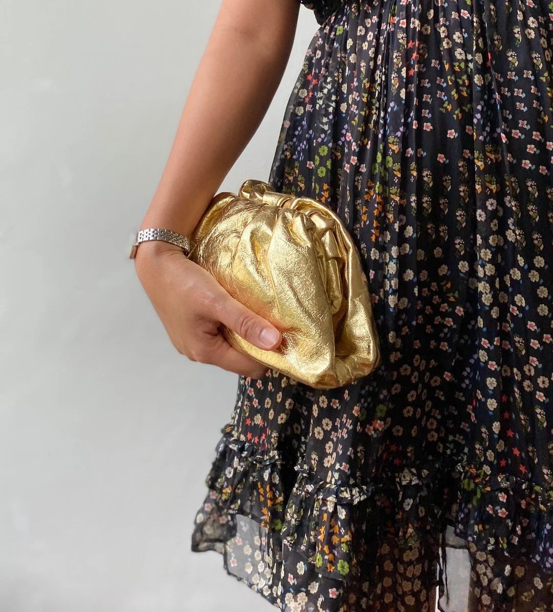 Mini gold cloud leather clutch, leather dumpling purse, evening genuine leather clutch, bohemian ... | Etsy (US)