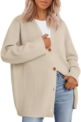LILLUSORY Women Oversized Cardigan Sweater 2025 Fall Outfits Cloth Fashion V Neck Knit Button Fro... | Amazon (US)