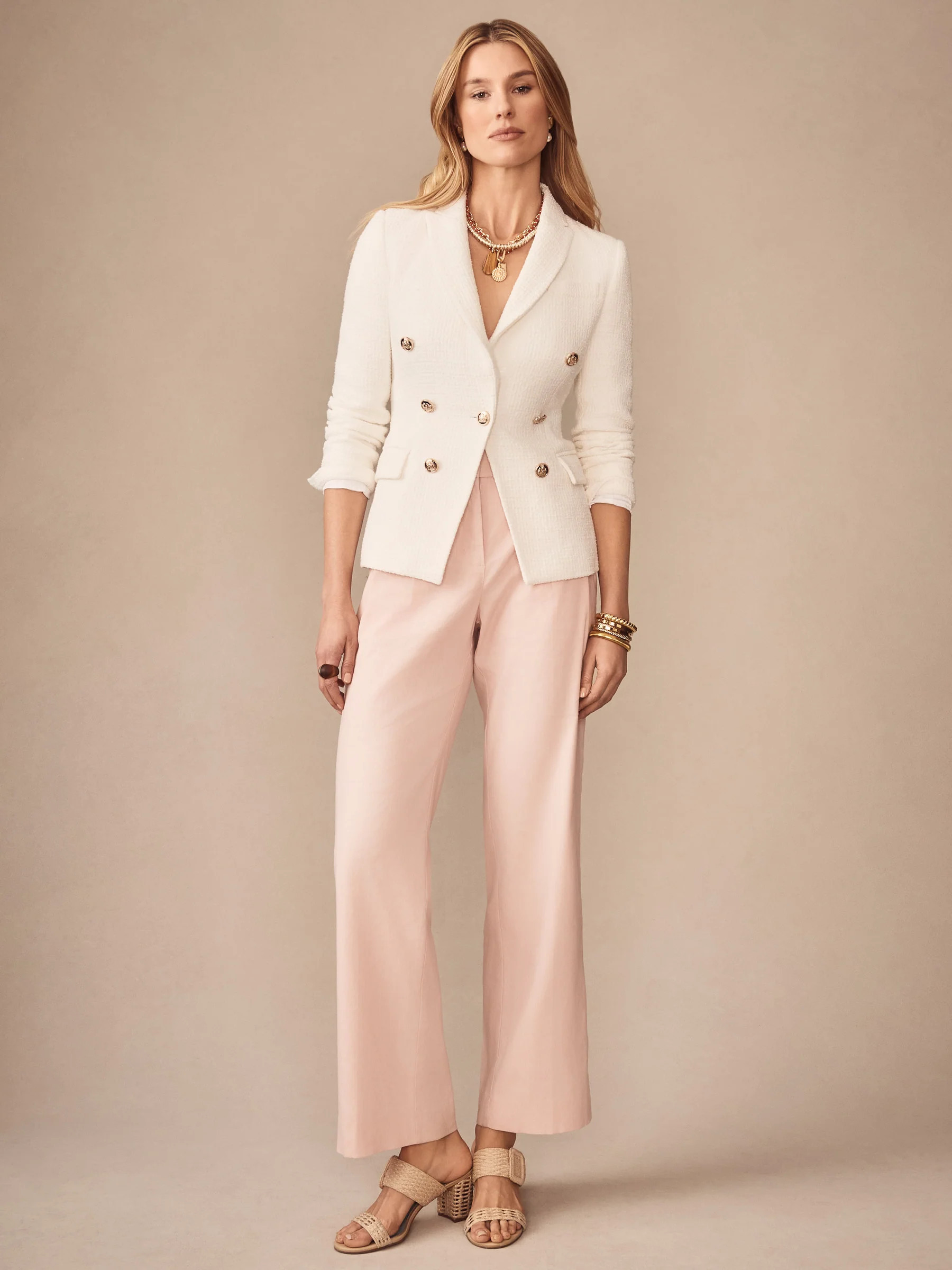 Egret_White Solid Genevieve Cotton Boucle Blazer | Women's Jackets & Outerwear | J.McLaughlin | J.McLaughlin