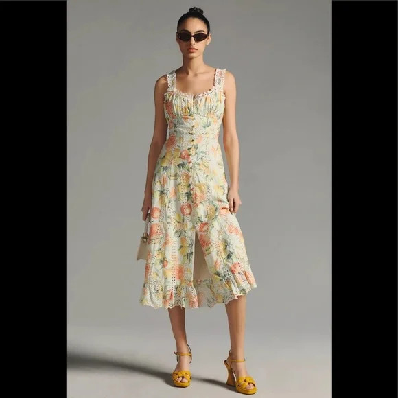 ANTHROPOLOGIE Ruffled Eyelet Dress Small Yellow/Cream Nwt | Poshmark