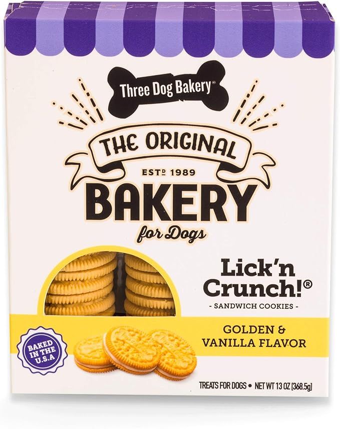 Three Dog Bakery Lick'n Crunch Sandwich Cookies Premium Dog Treats with No Artificial Flavors, Go... | Amazon (US)