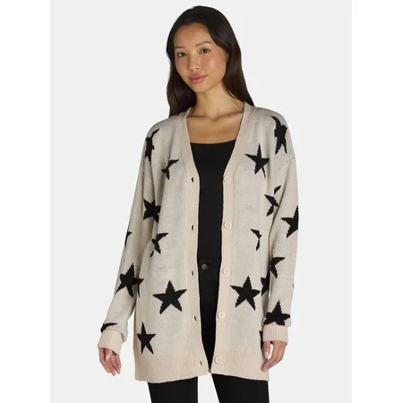 What s Next Women s Intarsia V-Neck Cardigan Sweater Sizes S-XL | Walmart (US)