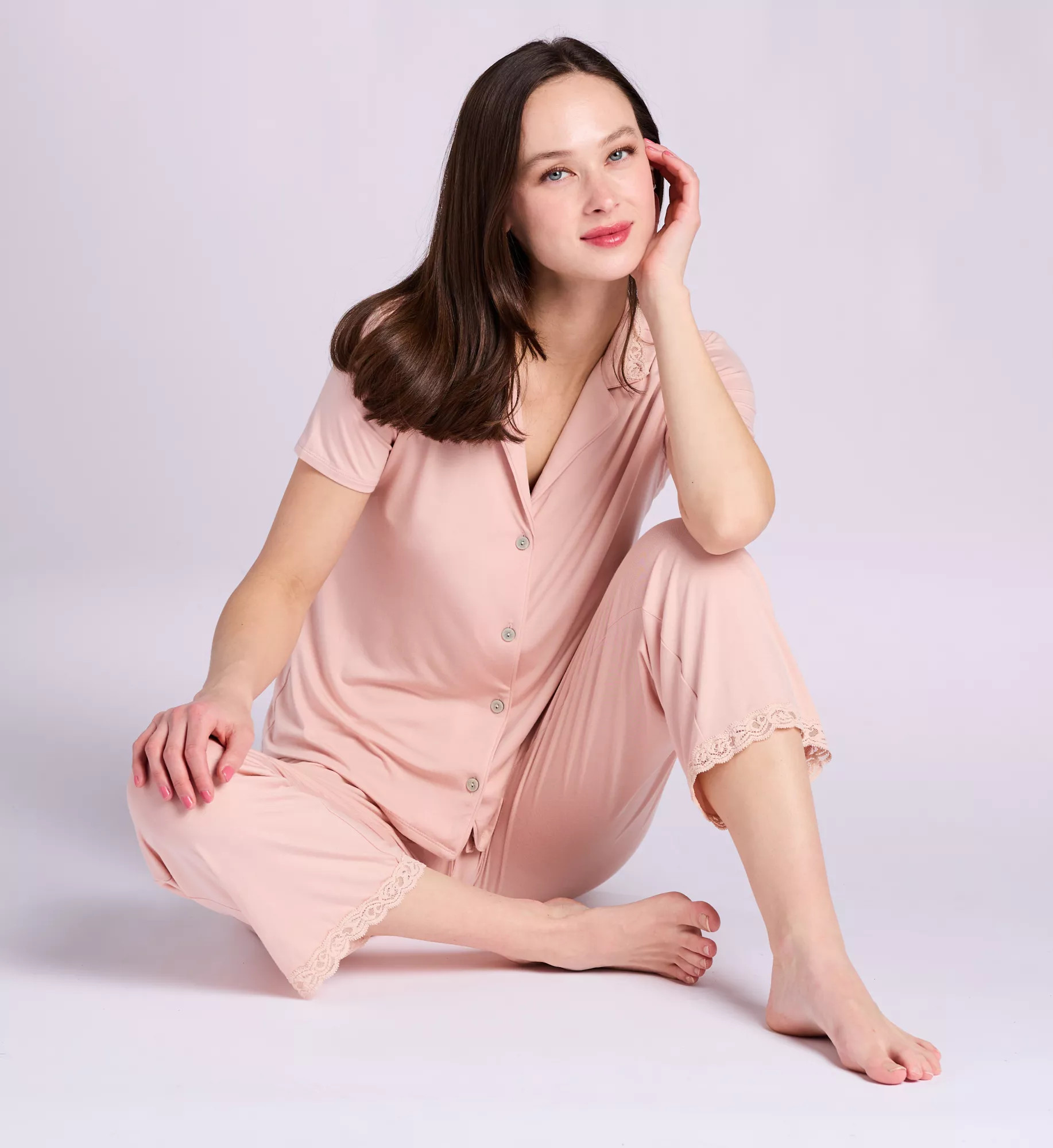 Natori Women's Feathers Essentials Pajama Set in Cameo Rose | Size: Small | HerRoom.com | HerRoom