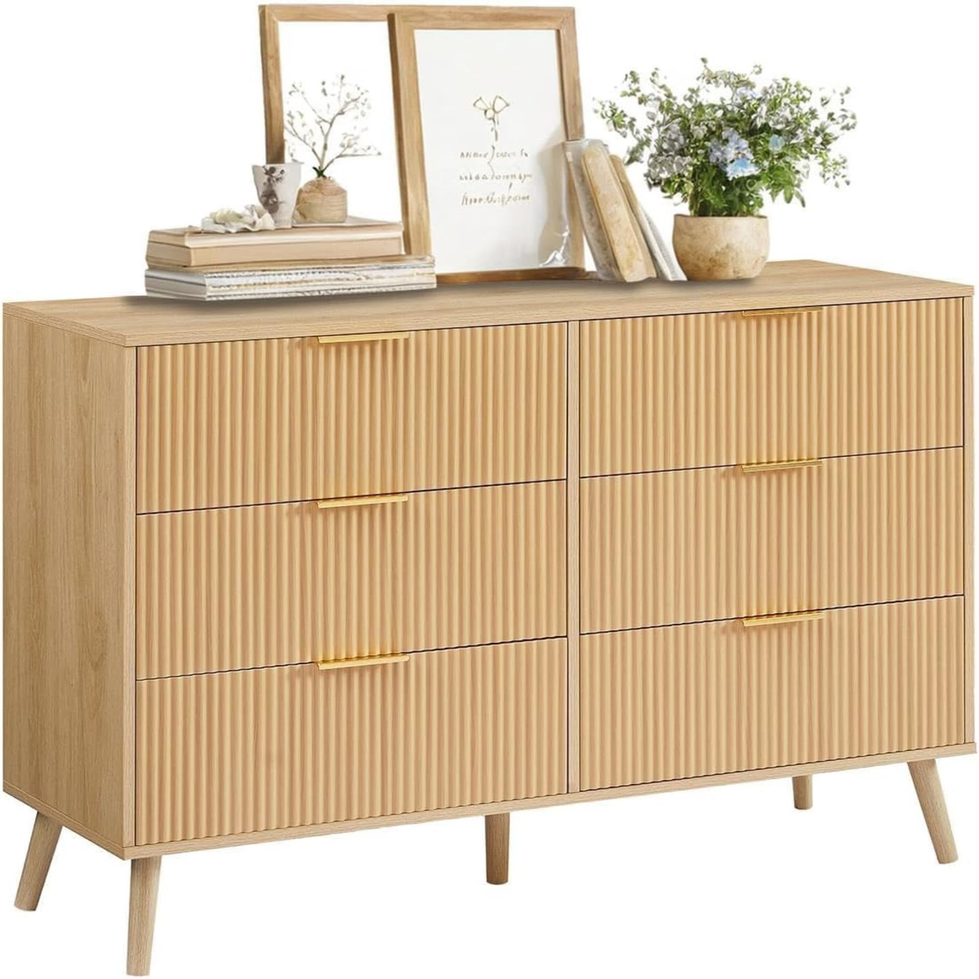 TrumanPick 6 Drawer Dresser for Bedroom Fluted Wood Chest of Drawers for Living Room Hallway Entr... | Walmart (US)