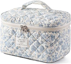 RSRSLEII Large Quilted Cotton Makeup Bag, Coquette Floral Quilted Toiletry Makeup Bag, Aesthetic ... | Amazon (US)