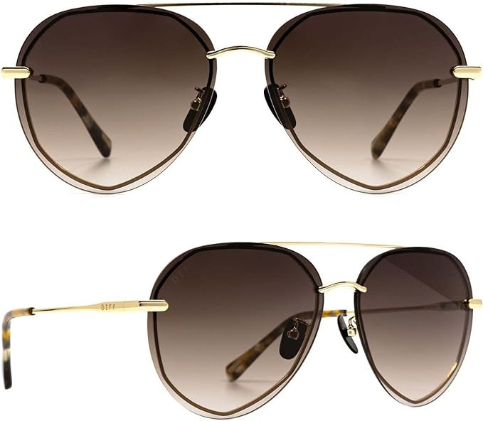 DIFF Lenox Oversized Aviator Sunglasses for Women UV400 Protection, Designer Lightweight Gold Sta... | Amazon (US)