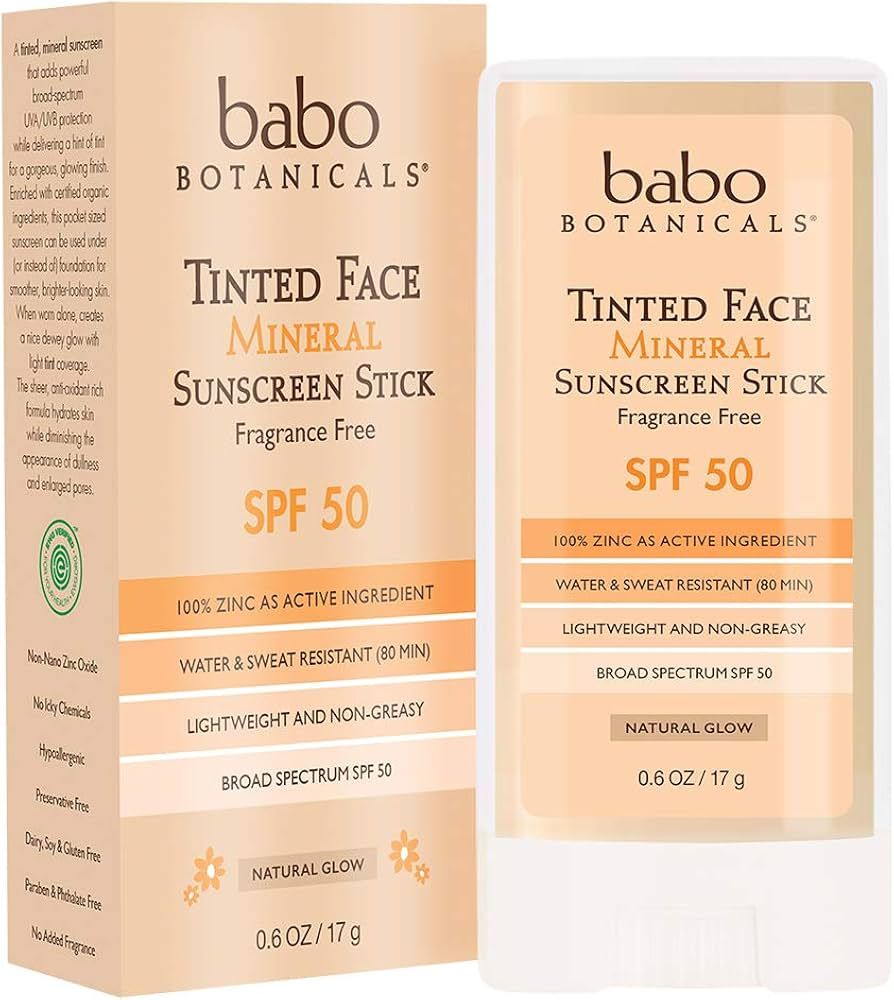 Babo Botanicals Tinted Moisturizing Face Mineral Stick Sunscreen SPF 50 with 70+ Organic Ingredie... | Amazon (US)