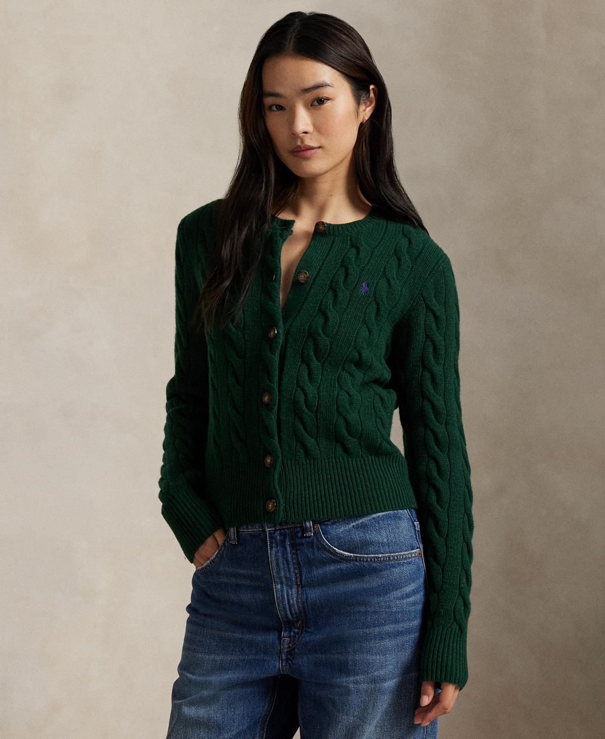 Polo Ralph Lauren Women's Cable-Knit Wool-Cashmere Cardigan Sweater - Castleton Green | Macy's