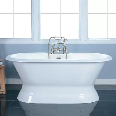 Kingston Brass Aqua Eden 60-Inch Cast Iron Oval Double Ended Pedestal Tub (7-Inch Faucet Drillings) | Wayfair North America