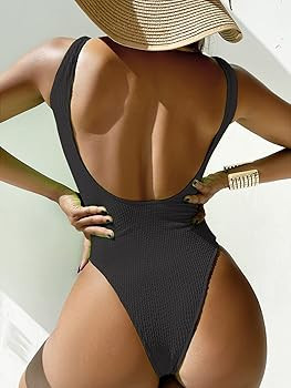 Leoparts Women's Retro High Cut Low Back One Piece Swimsuits Scoop Neck Padded Coverage Bathing S... | Amazon (US)