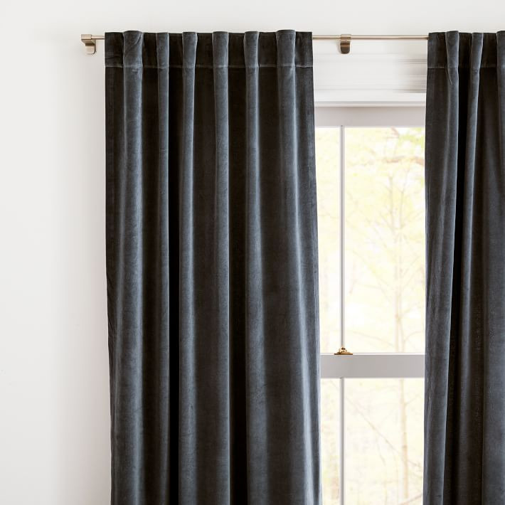 Cotton Velvet Curtain - Stormy Blue | West Elm (US)