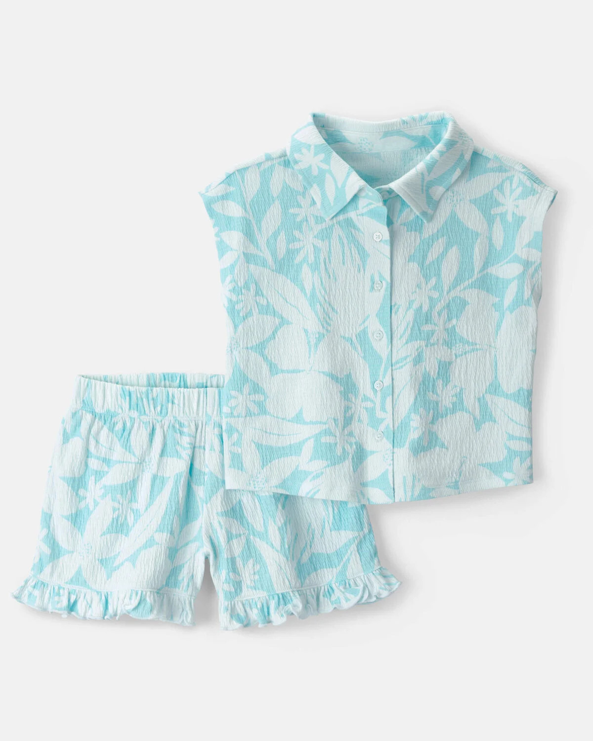 Girls Floral Gauze Short-Sleeve Top & Short Set - Blue | Carter's Inc