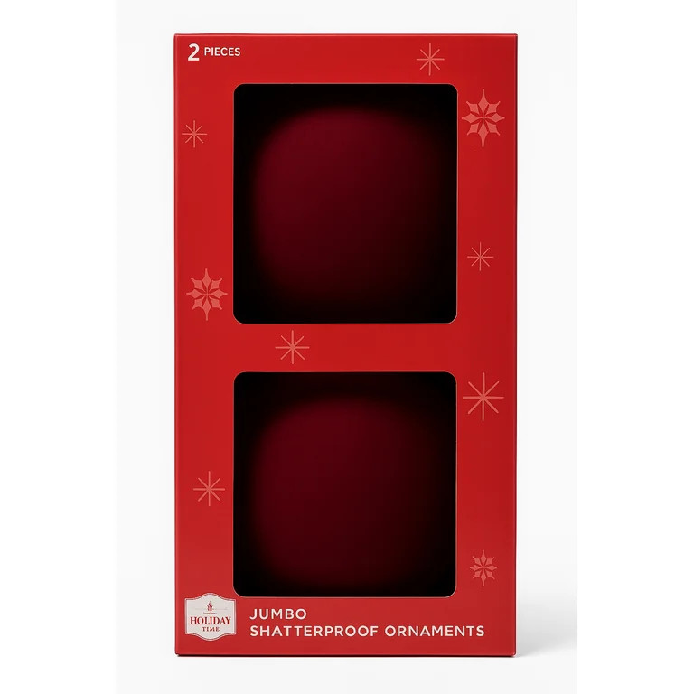 2 Count Velvet-Feel Burgundy Jumbo Shatterproof Christmas Ornaments, by Holiday Time - Walmart.co... | Walmart (US)