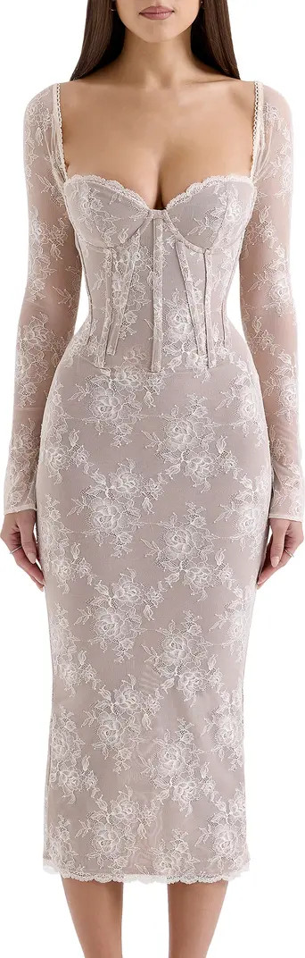 HOUSE OF CB Saisha Long Sleeve Lace Cocktail Midi Dress | Nordstrom | Nordstrom