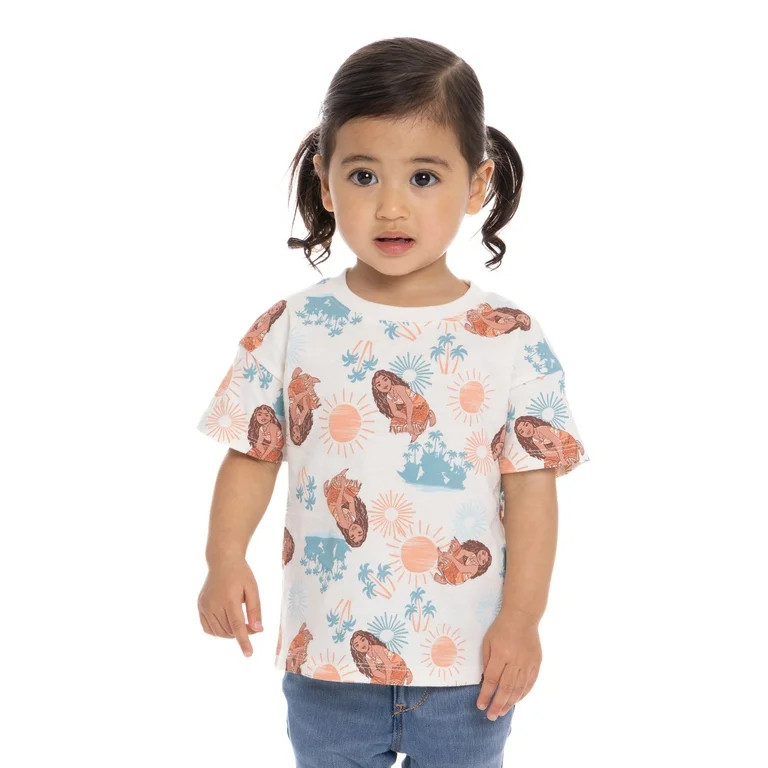 Moana and Maui Toddler Crewneck Graphic Tee with Short Sleeves, Sizes 12M-5T | Walmart (US)