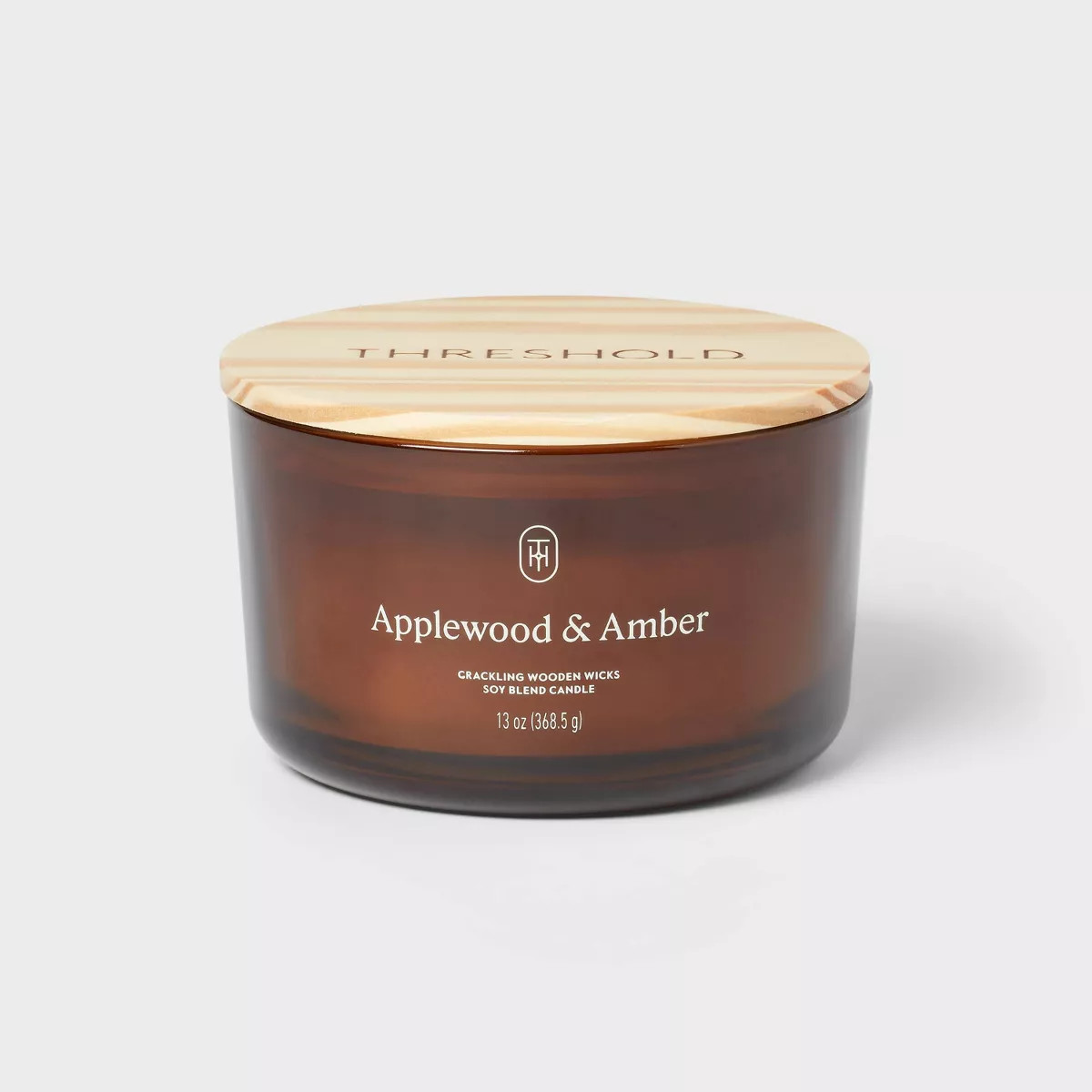 3-Wick Amber Glass Wooden Wick Applewood and Amber Jar Candle 13oz - Threshold™ | Target