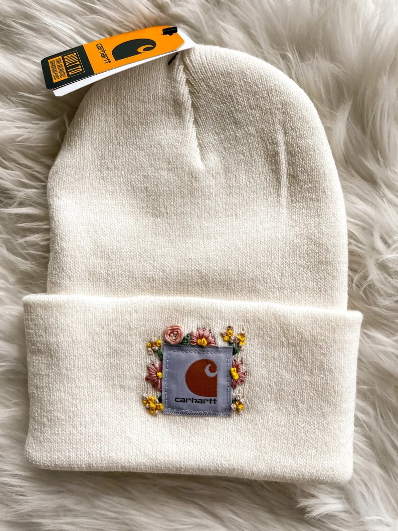 Embroidered floral Carhartt beanie, adult unisex | Etsy (US)