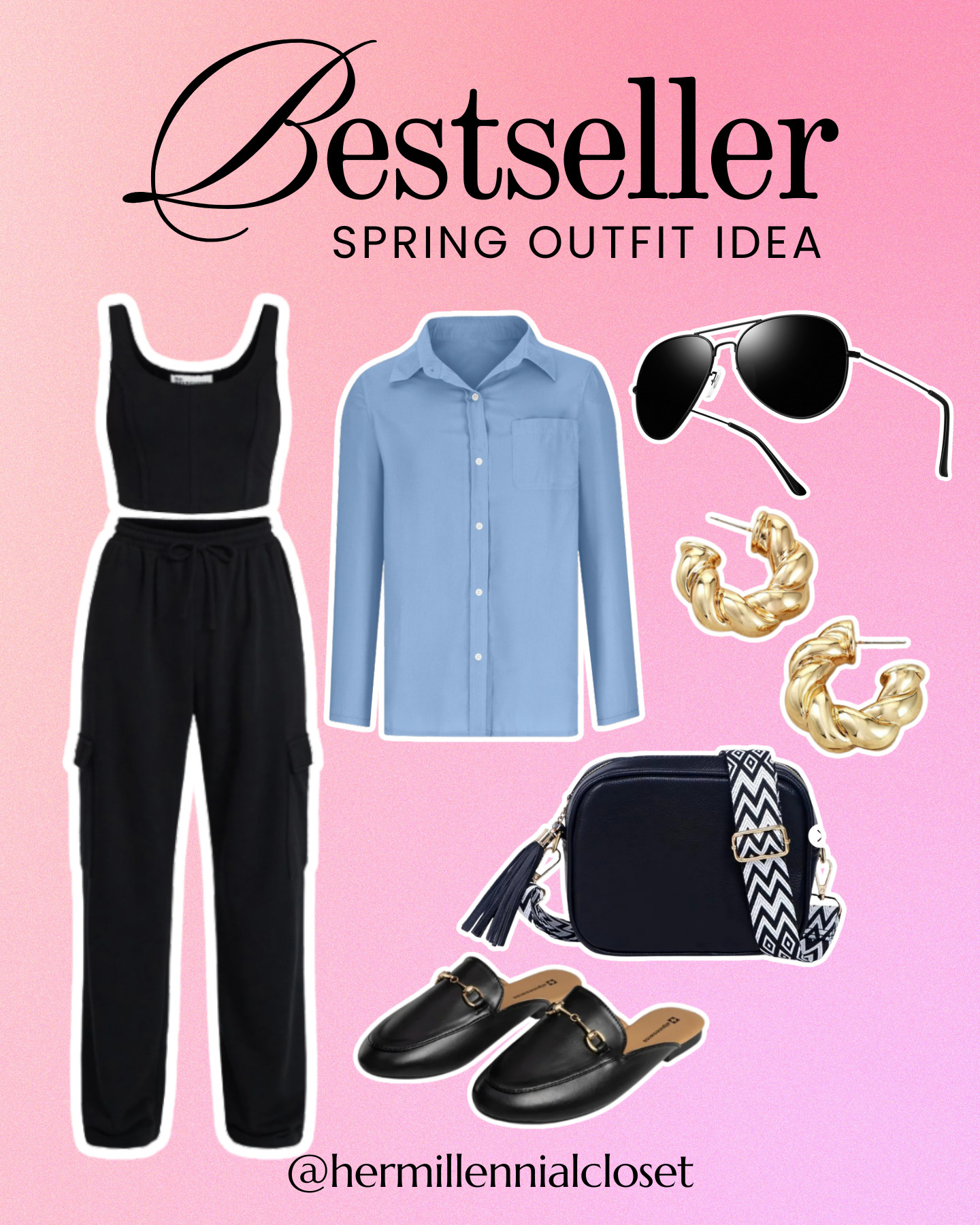 Light blue long sleeve over a sleek black set, styled with flat sandals and minimal accessories for an effortless everyday look, sis.  

 #LTKootd #LTKSeasonal