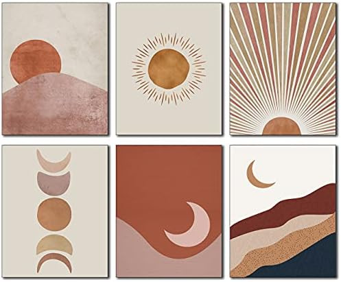6 Pieces Mid Century Modern Wall Art Boho Wall Decor Art Prints Minimalist Abstract Line Bohemian... | Amazon (US)