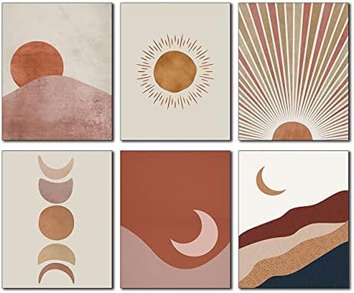 6 Pieces Mid Century Modern Wall Art Boho Wall Decor Art Prints Minimalist Abstract Line Bohemian... | Amazon (US)