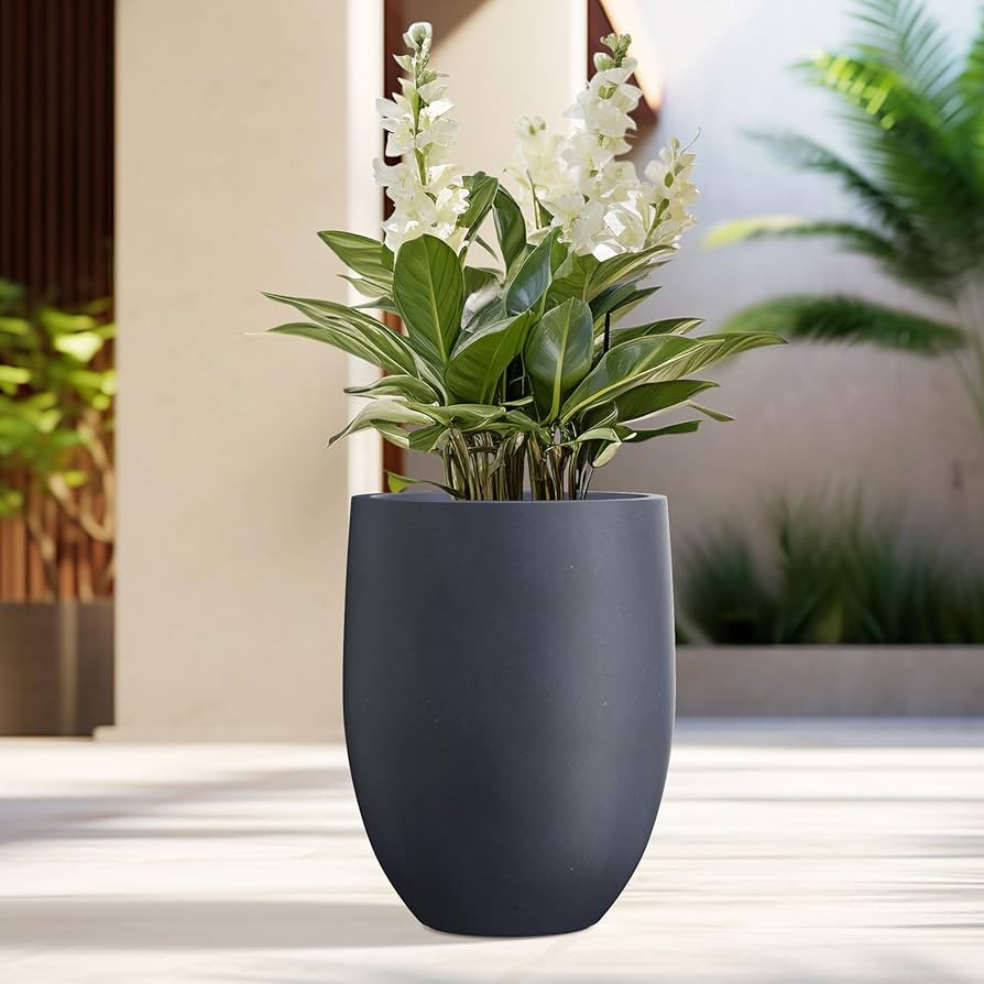 Kante 21.7" H Charcoal Concrete Tall Planter, Large Outdoor Indoor Decorative Pot with Drainage H... | Amazon (US)