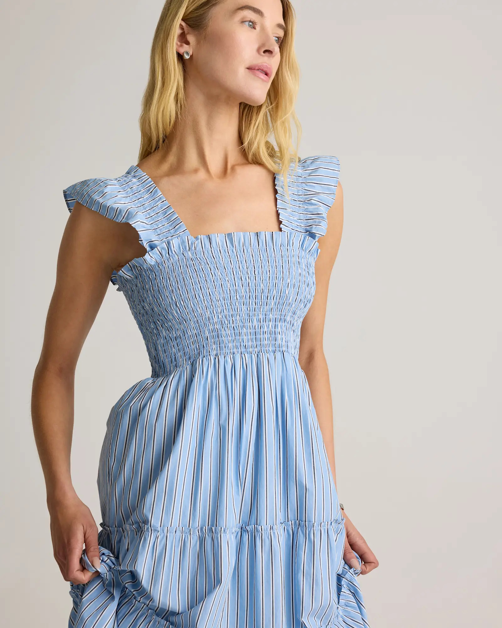 100% Organic Cotton Smocked Midi Dress in Tribeca Stripe | Quince
