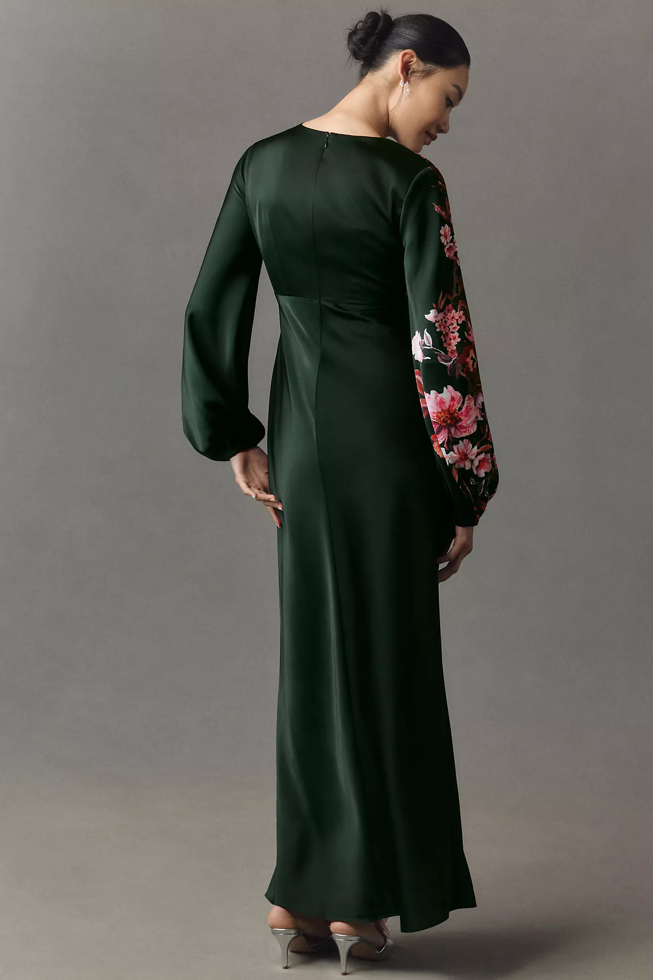 BHLDN Flora High-Shine Satin Long-Sleeve Maxi Dress | Anthropologie (US)