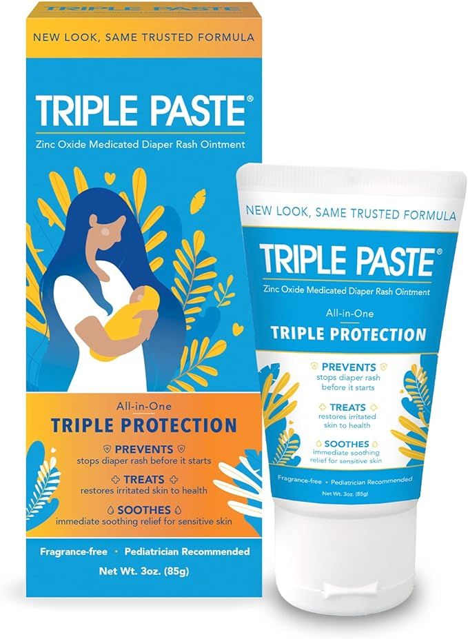 Triple Paste Diaper Rash Cream for Baby - 3 oz Tube - Zinc Oxide Ointment Treats, Soothes and Pre... | Amazon (US)