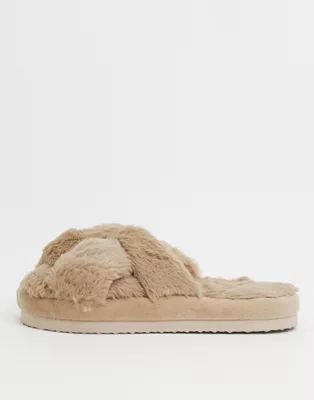 ASOS DESIGN Zofia flatform plaited slippers in mink | ASOS (Global)