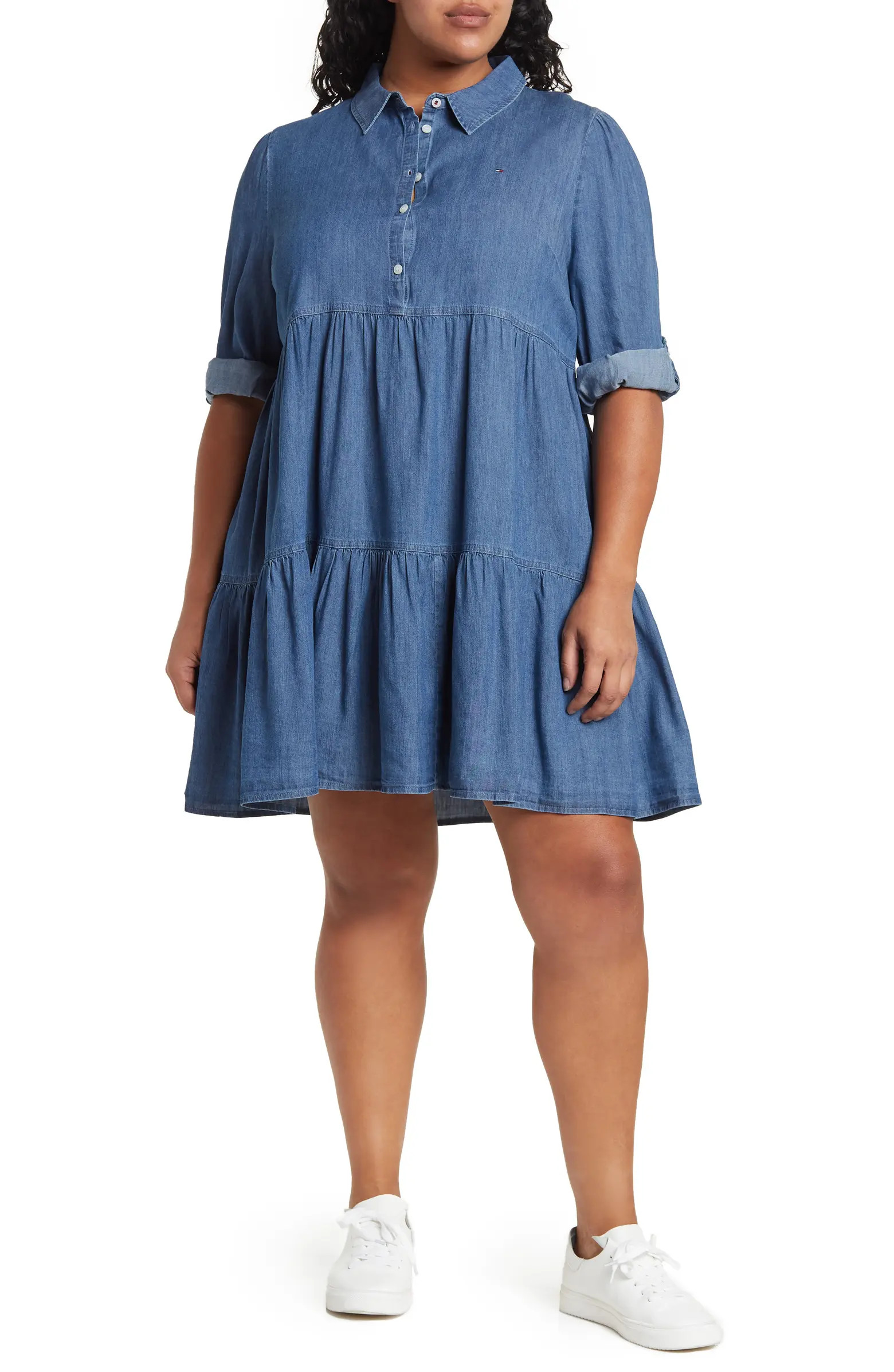 Ruffle Hem Chambray Shirt Dress | Nordstrom Rack