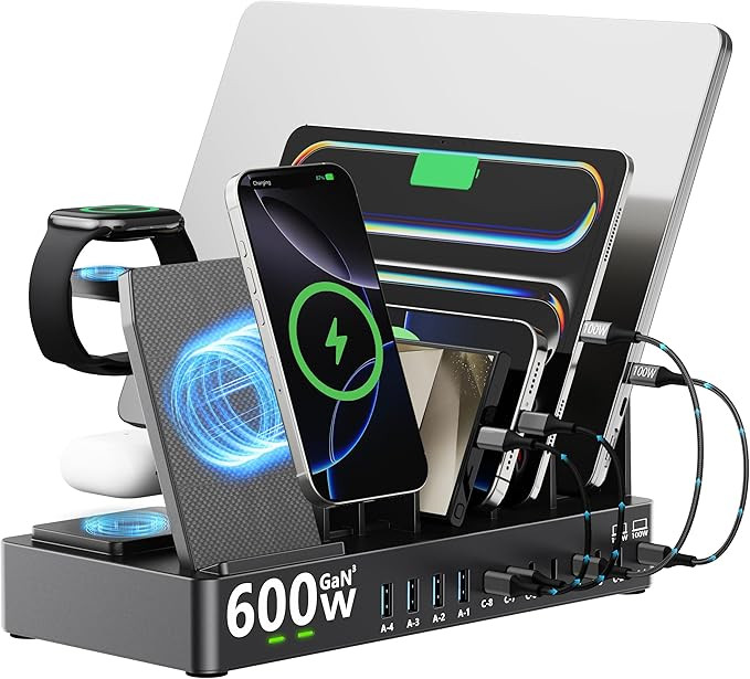 600w Charging Station for Multiple Devices, 15 in 1 Wireless Charging Station for Apple, Dual 100... | Amazon (US)