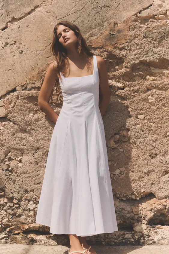 POPLIN GODET MIDI DRESS | Zara US