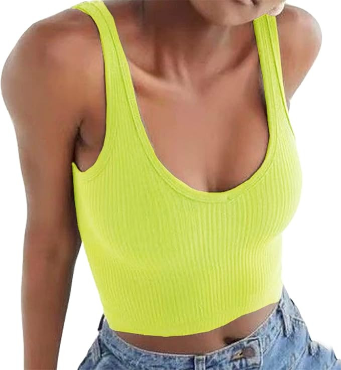 Artfish Women's Sleeveless Shirt Ribbed Drawstring Side Ruched Scoop Neck Basic Crop Tank Top | Amazon (US)