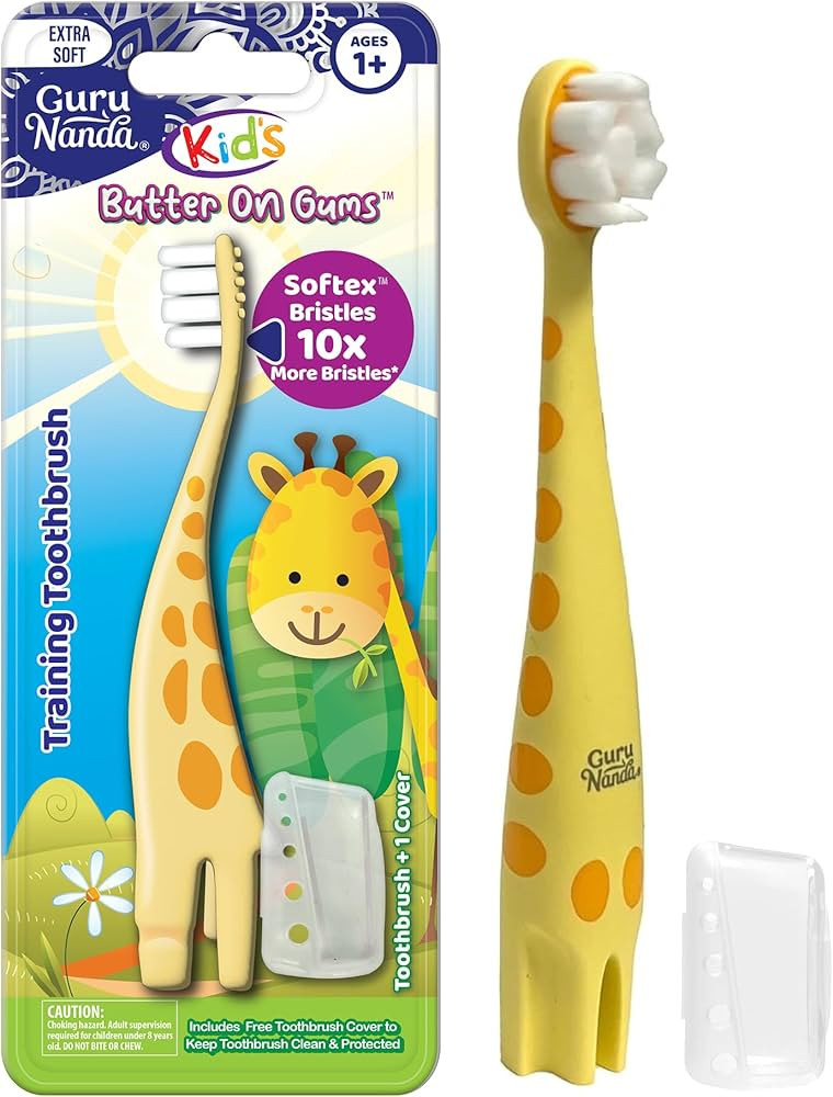GuruNanda Kids Butter On Gums Cute Giraffe Toothbrush with Tongue Scraper & Cover - Super Soft Br... | Amazon (US)