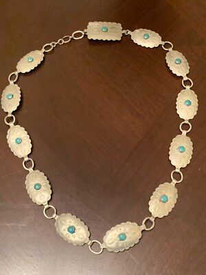 Vintage Native American Concho Style Silver and Turquoise 12 Panel Necklace  | eBay | eBay US