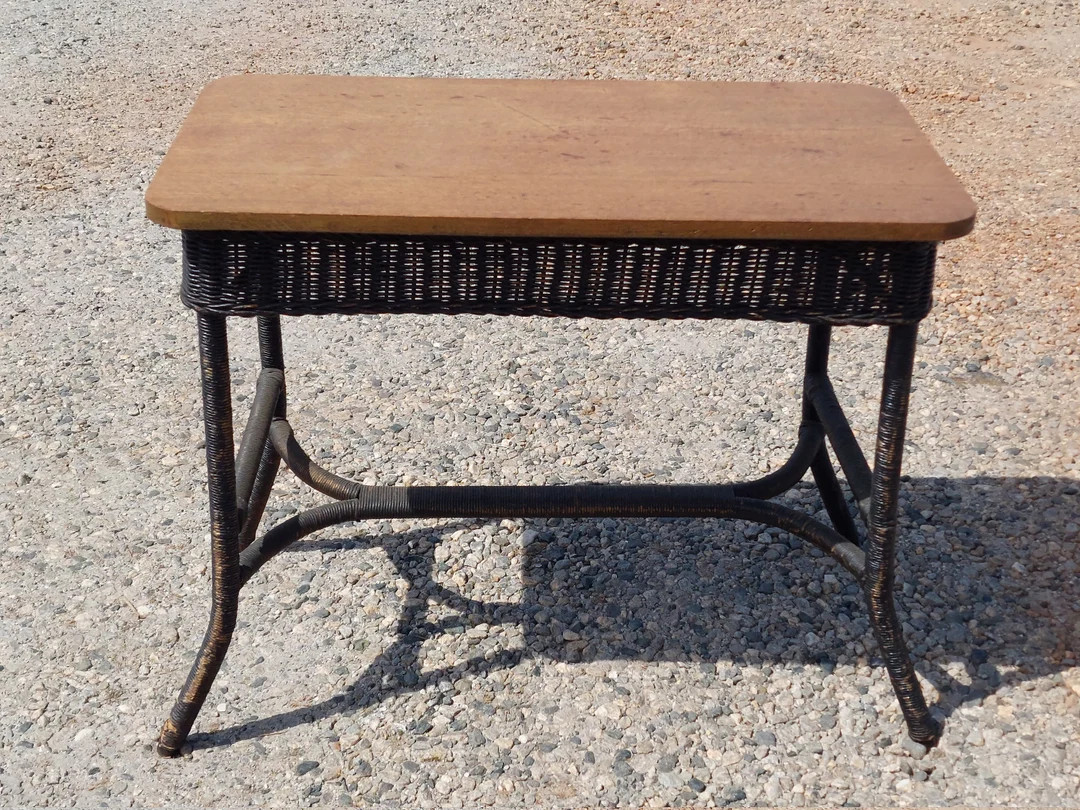 Vintage Wicker Table With Oak Top - Etsy | Etsy (US)