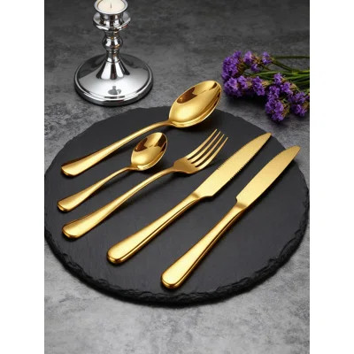60-Piece Gold Flatware Set Service For 12, Stainless Steel Mirror Polished Cutlery Set With Forks Spoons Knives, Dishwasher Safe For Home Wedding Rest | Wayfair North America