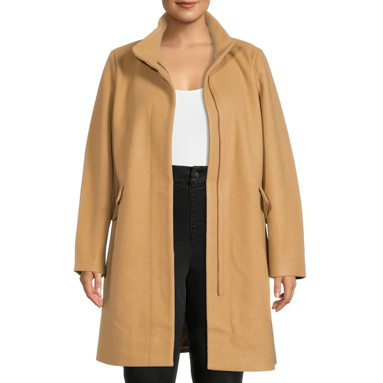 Time and Tru Women’s and Women's Plus Faux Wool Funnel Neck Coat | Walmart (US)
