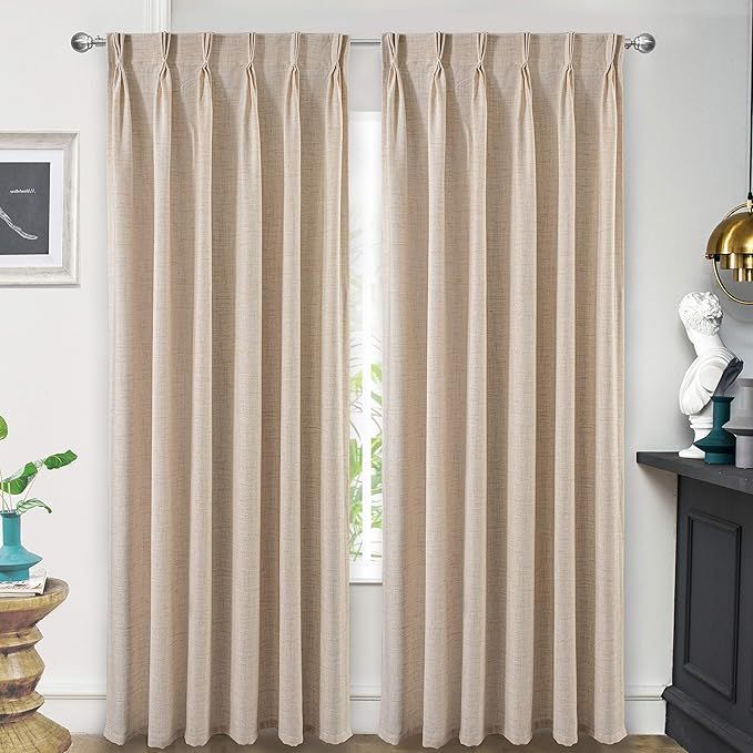 DriftAway Pinch Pleated Linen Textured Semi Sheer Solid Farmhouse and Modern Rustic Linen Curtain... | Amazon (US)