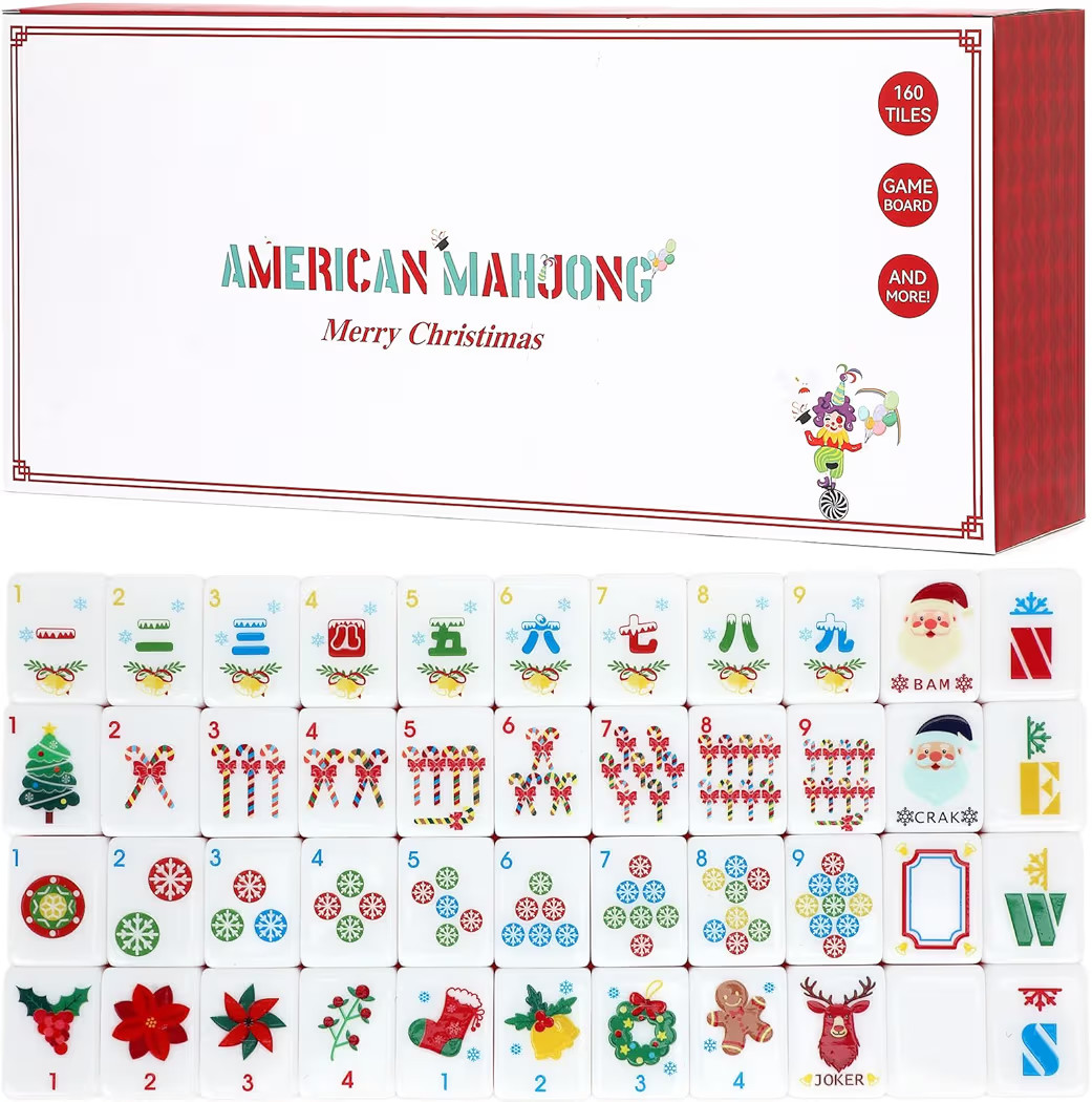 American Mahjong Tile Set(Christmas Theme) with Carrying Bag and Accessories, 160 Acrylic Engrave... | Amazon (US)
