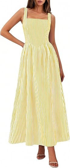 PRETTYGARDEN Women's Maxi Dress Summer Striped Sundress 2026 Spring Smocked A Line Long Flowy Bea... | Amazon (US)