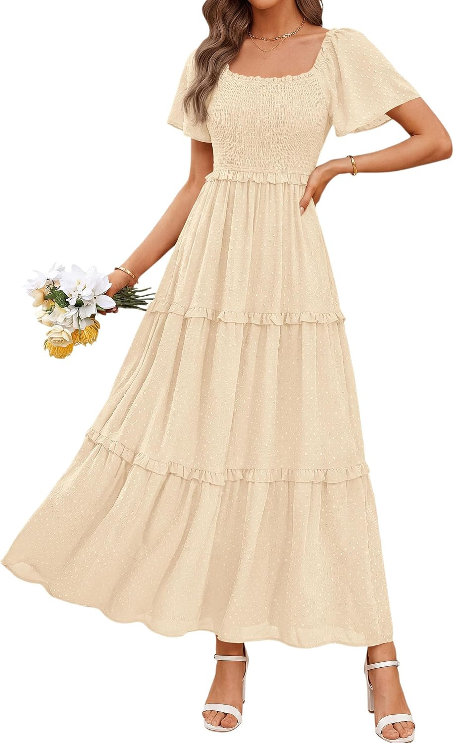 PRETTYGARDEN Womens Summer Dresses Boho Maxi Swiss Dot Dress | Amazon (US)