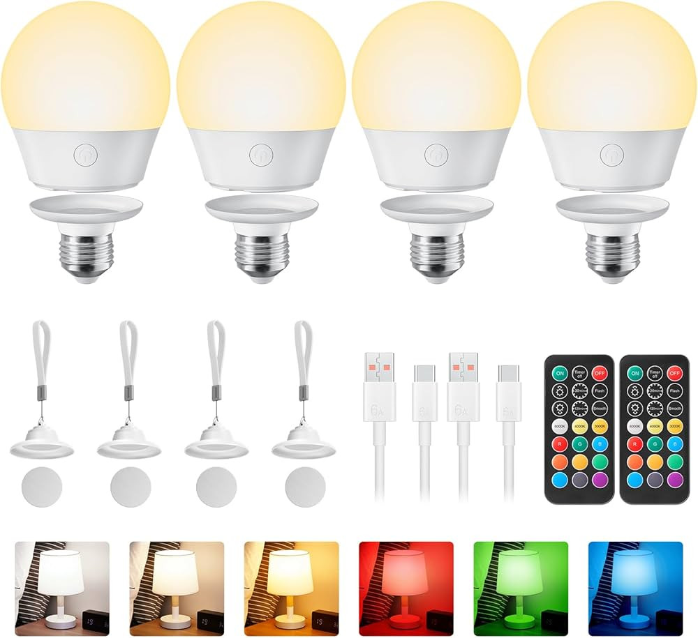 Brightown E26 Rechargeable Light Bulb with Remote and Timer, Battery Backup Bulb for Sconces and ... | Amazon (US)
