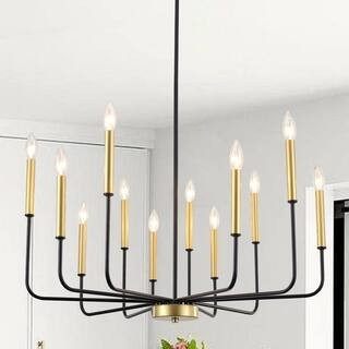 12-Light Black and Gold Candlestick Hanging Island Linear Chandelier Lighting for Kitchen Island | The Home Depot