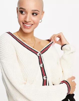 Pull&Bear varsity cardigan in off white with button front detail | ASOS (Global)
