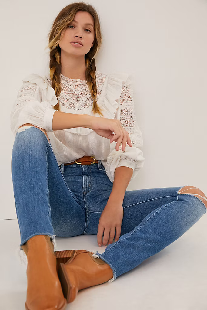 MOTHER The Looker High-Rise Frayed Skinny Jeans | Anthropologie (US)